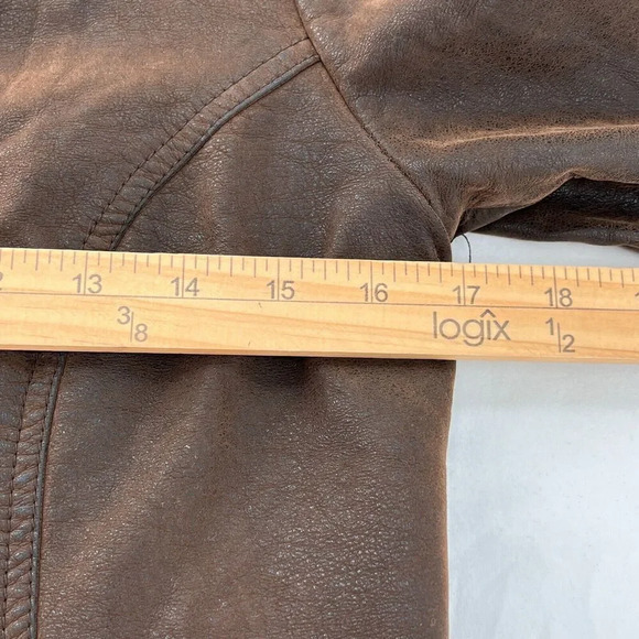 Anthropologie Hei Hei Vegan Leather Jacket Size S Brown Zip Up Layered Trim - Picture 14 of 15